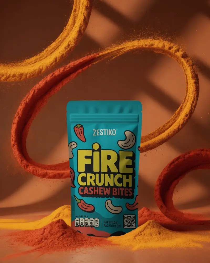 Black Pouch Mockup On Spice Powder Swirls Vibrant Red And Yellow Rich Flavor Inspired Scene