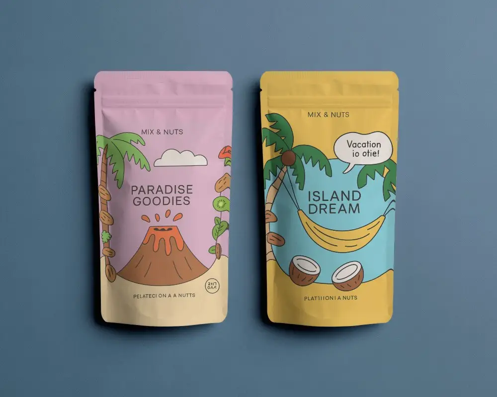 Dual Pouch Mockup On Blue Textured Background Front View Minimal Symmetry Product Presentation