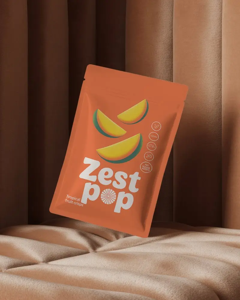 Luxury Pouch Mockup Placed On Velvet Sofa Against Brown Curtain Soft Texture And Rich Lighting