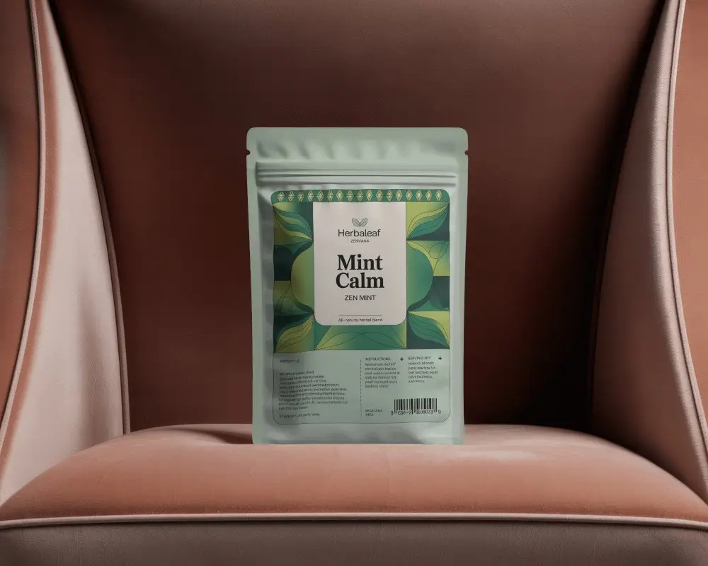 Pouch Mockup On Elegant Leather Chair Soft Lighting And Curved Seat Rich Brown Tones