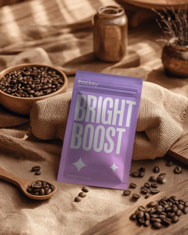 Rustic Coffee Pouch Mockup With Burlap And Wooden Props