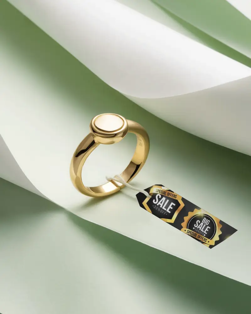 Gold Ring Mockup On Layered Green Paper Luxurious Minimalist Elegance