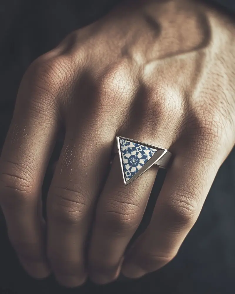 Modern Ring Mockup On Male Hand Stylish Angle Bold Aesthetic With Moody Light And Texture
