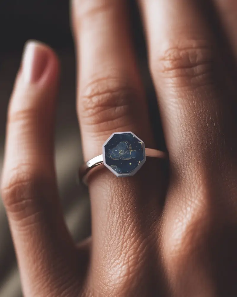 Octagon Ring Mockup On Hand Clean Focus Stylish Look Minimal Closeup Light And Shadow Play