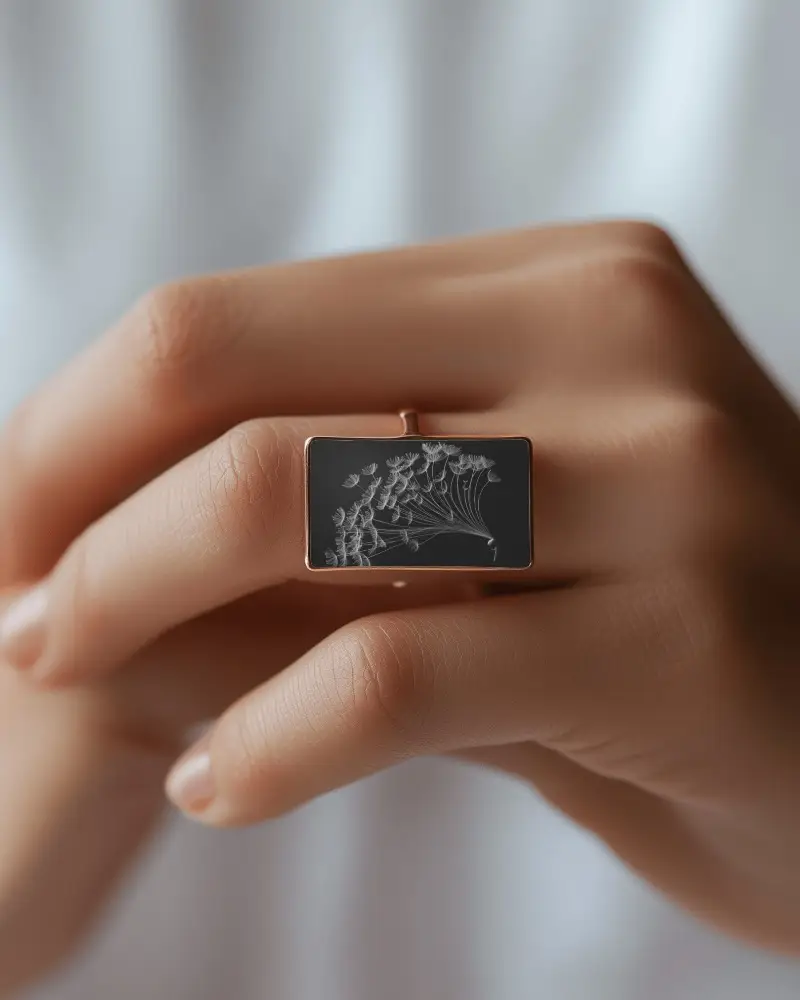 Rectangle Ring Mockup On Fingers Clean Light Modern Style Closeup Focus On Elegant Wear