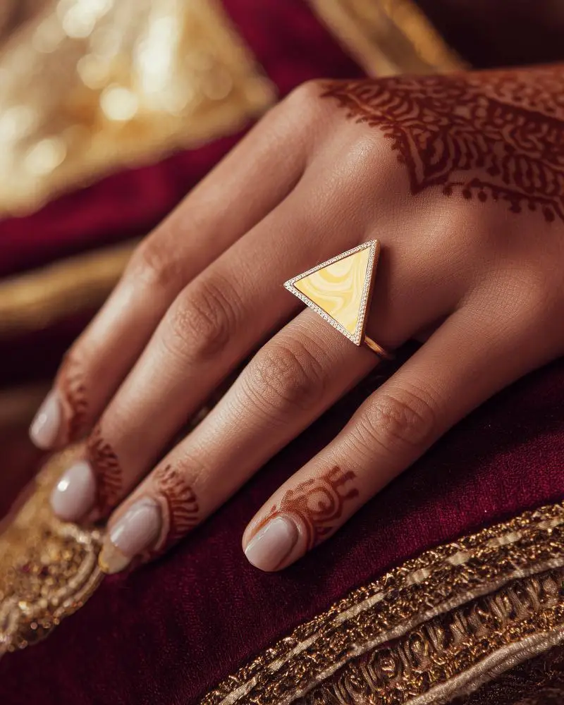 Geometric Triangle Ring Mockup With Elegant Hand Background For Jewelry Online Stores