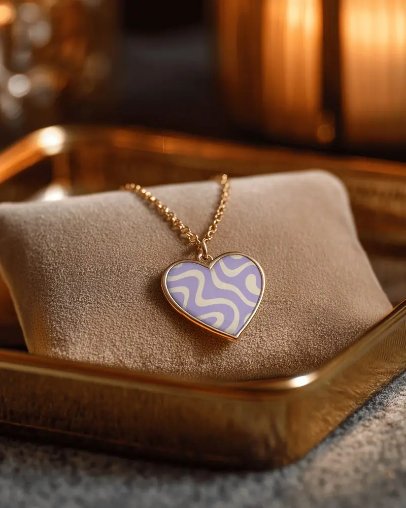 Elegant Heart Shaped Necklace Mockup With Smooth Polished Surface And Delicate Chain Design