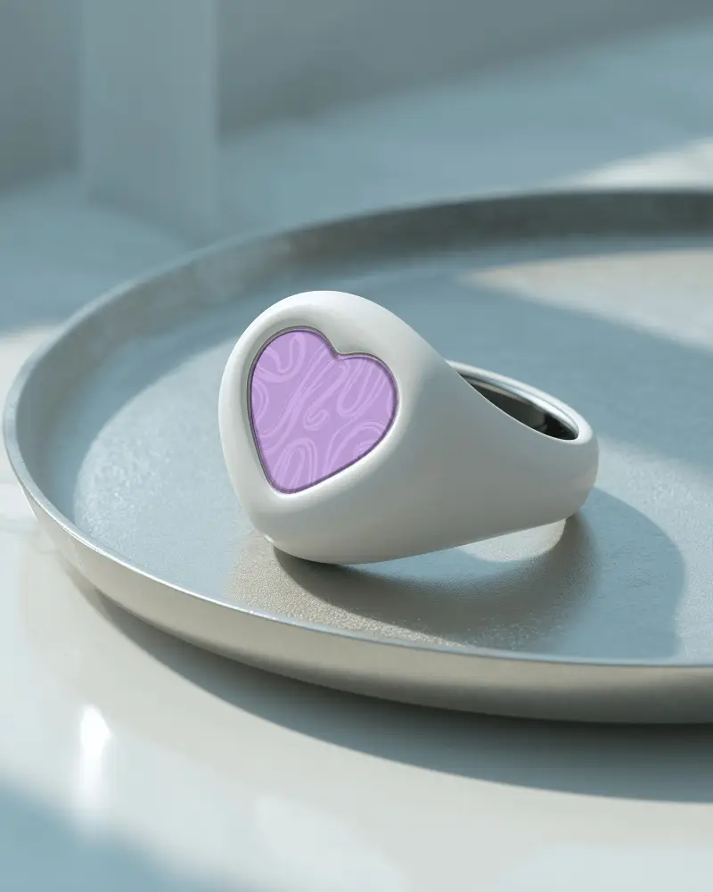 Stylish Heart Emblem Signet Ring Mockup Simple And Versatile Finger Jewelry Trend