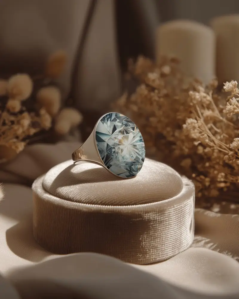 Premium Signet Ring Mockup Presentation On Velvet Pillow Showcase Minimalist Style Jewelry Mockup