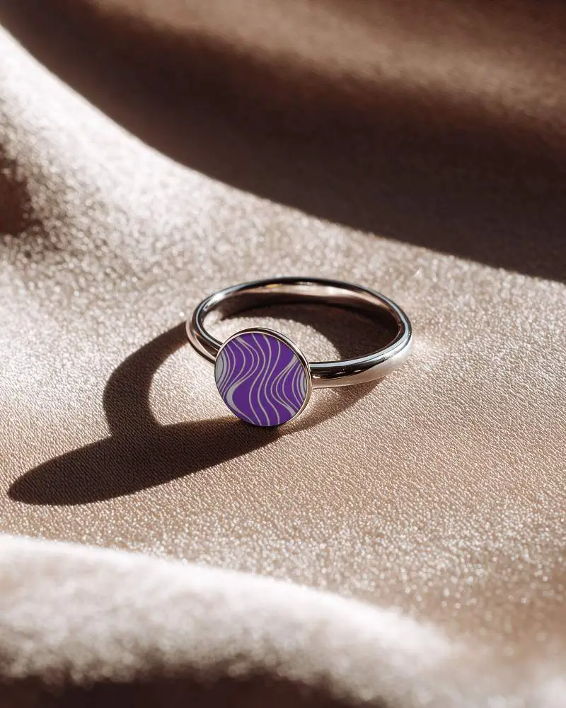 Sleek Simple Round Ring Mockup Displayed On Luxurious Ruffled Fabric For Branding