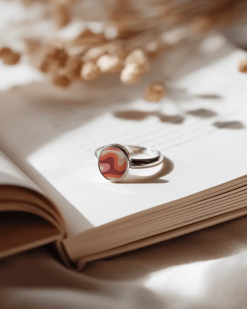 Classic Round Ring Mockup On Open Book With Natural Light Shadow Effect For Jewelry Design