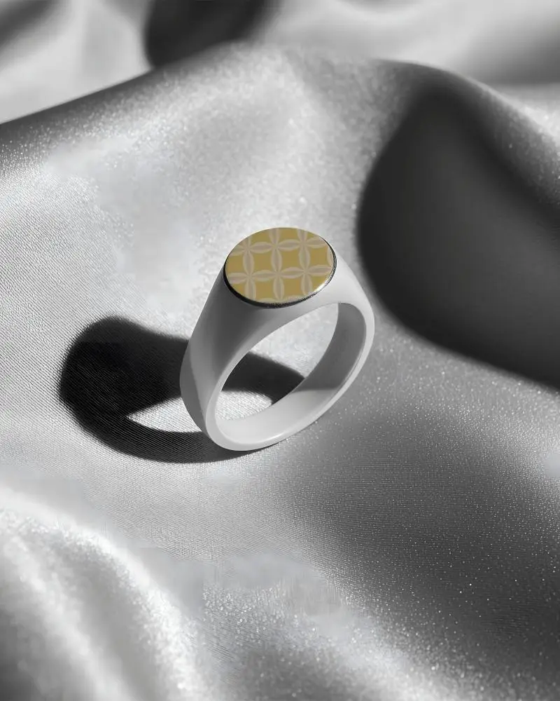 Sleek Minimalist Signet Ring Mockup On Smooth Textured Fabric Background For Branding