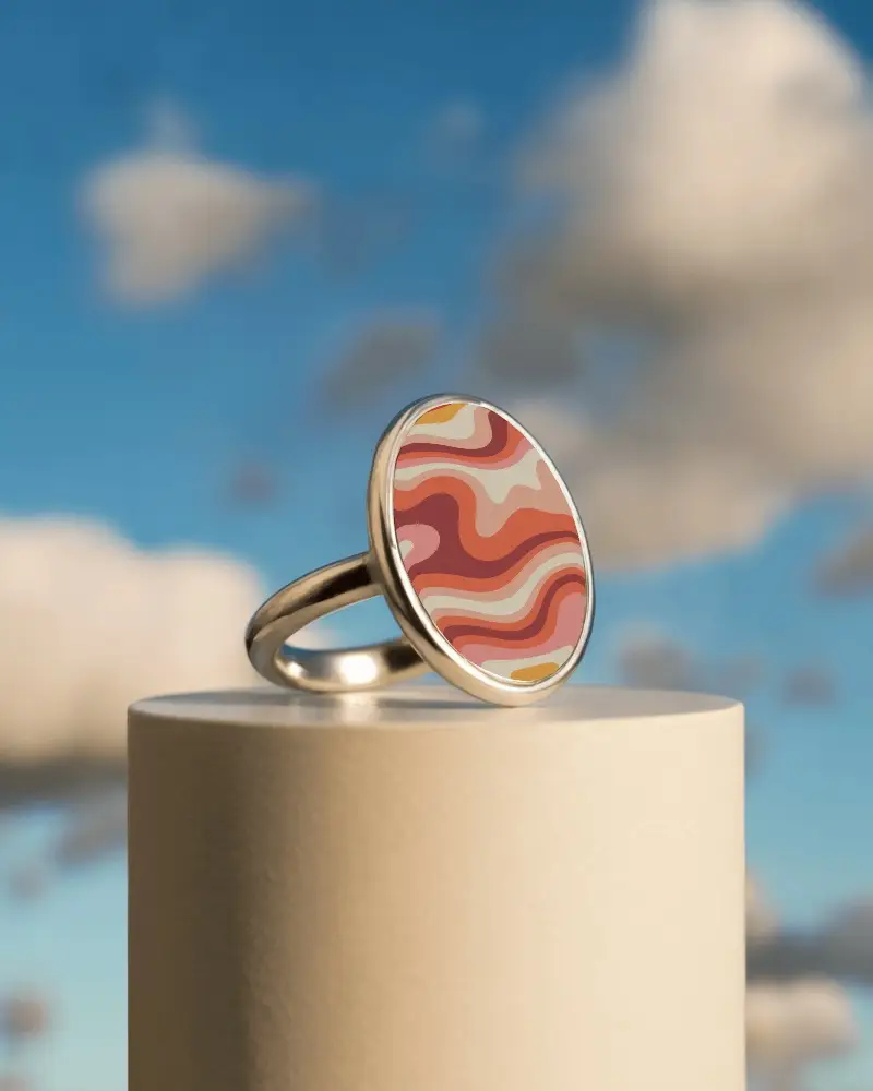 Elegant Minimalist Round Ring Mockup On Pedestal With Blurred Sky Background Perfect For Design