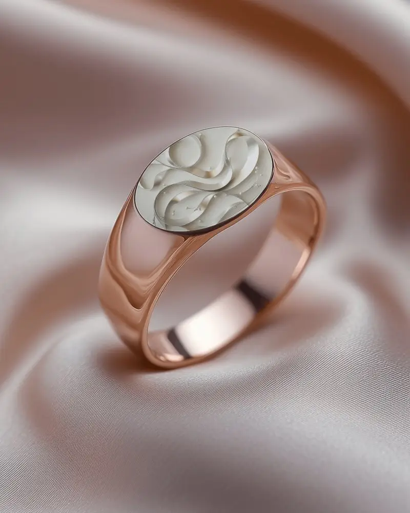 Gold Ring Mockup Oval Top On Smooth Pink Satin Background Luxury Elegant Lighting