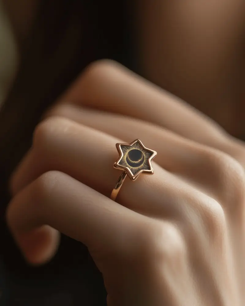 Minimal Star Shaped Ring Mockup On Hand Closeup Soft Warm Lighting With Elegant Focus Detail