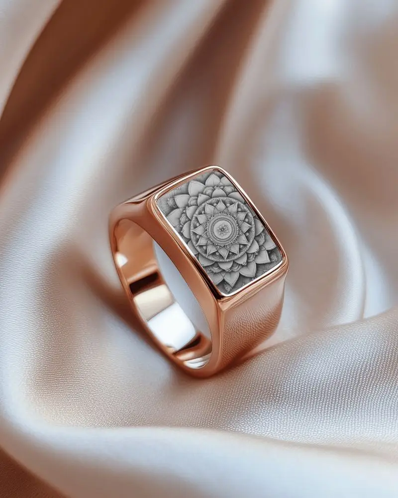 Square Ring Mockup On Pearlescent Soft Fabric Elegant Closeup Lighting Polished Jewelry Scene 095