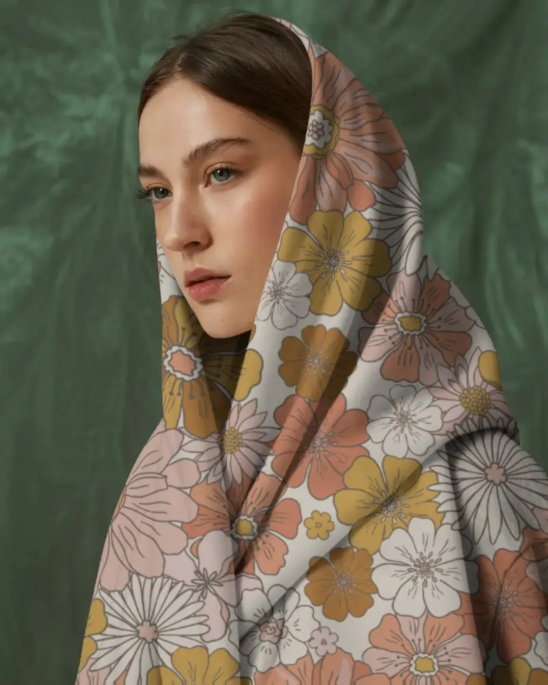 Elegant Soft Fabric Scarf Mockup Women Winter Fashion Accessory Portrait With Texture Background