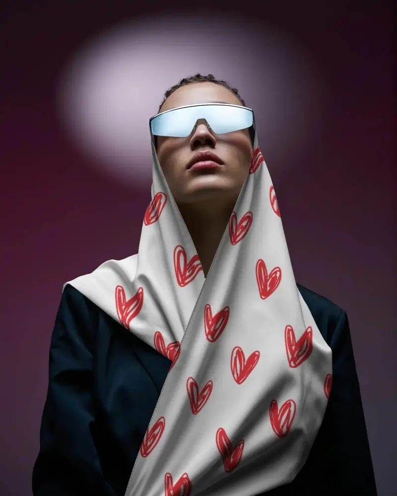 Elegant Draped Scarf Mockup With Reflective Glasses Fashionable Minimalist Look