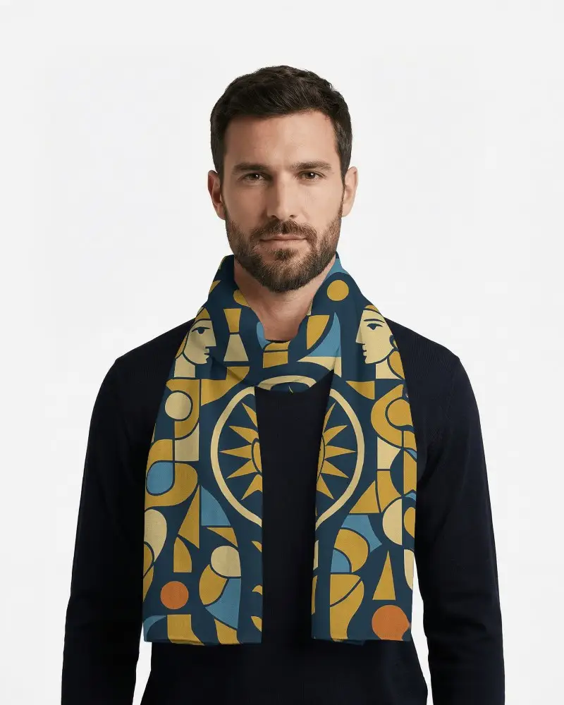 Minimal Studio Scarf Mockup Male Model Front Portrait Clean Neutral Background