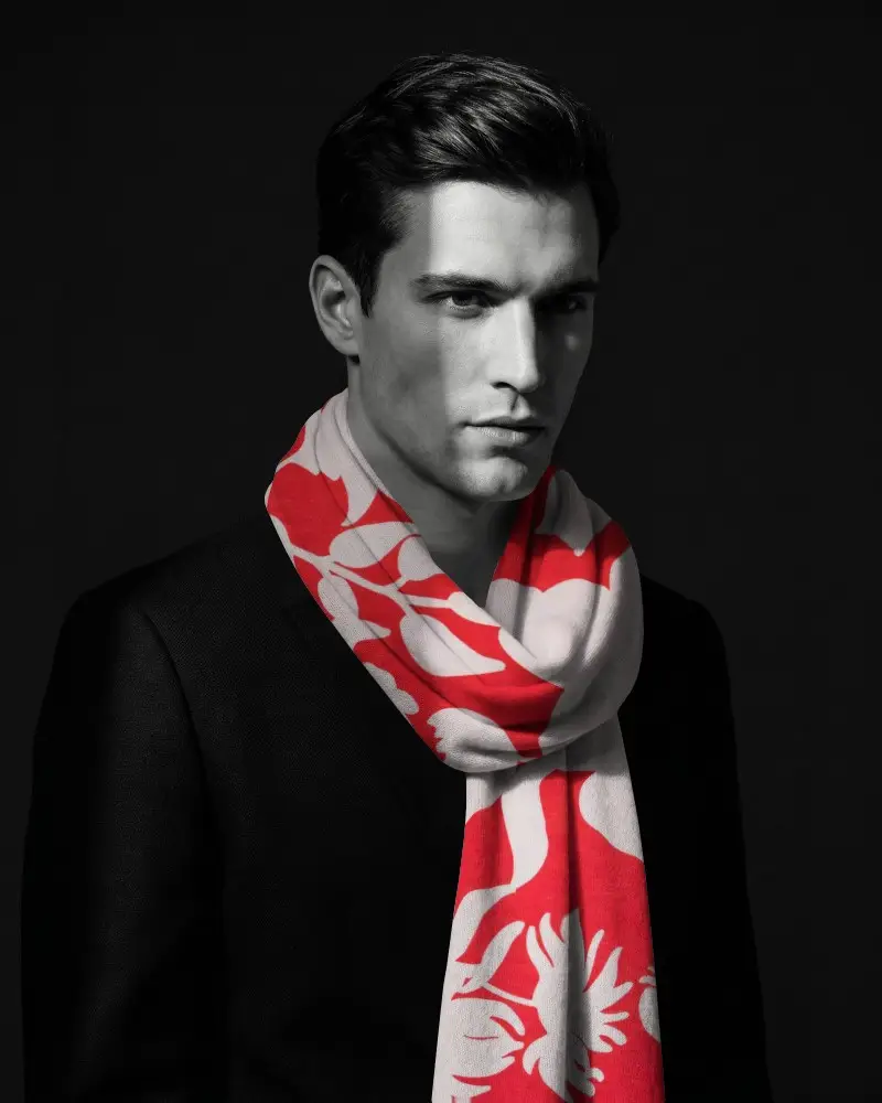 Black And White Scarf Mockup Male Model Portrait Dramatic Lighting Dark Background