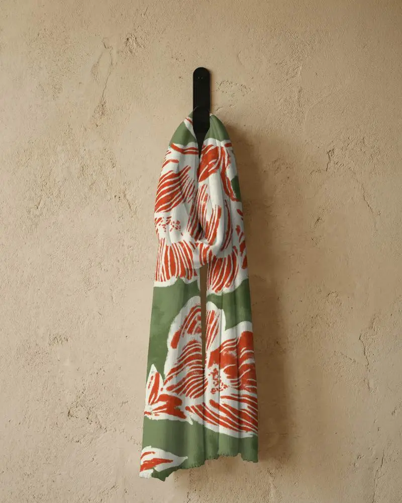 Wall Hanging Scarf Mockup Minimal Hook Display Textured Background Clean Aesthetic