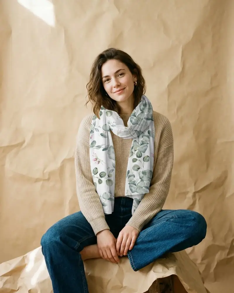 Stylish Soft Scarf Mockup Wrapped Around Neck For Elegant Casual Wear Daily Comfort And Style