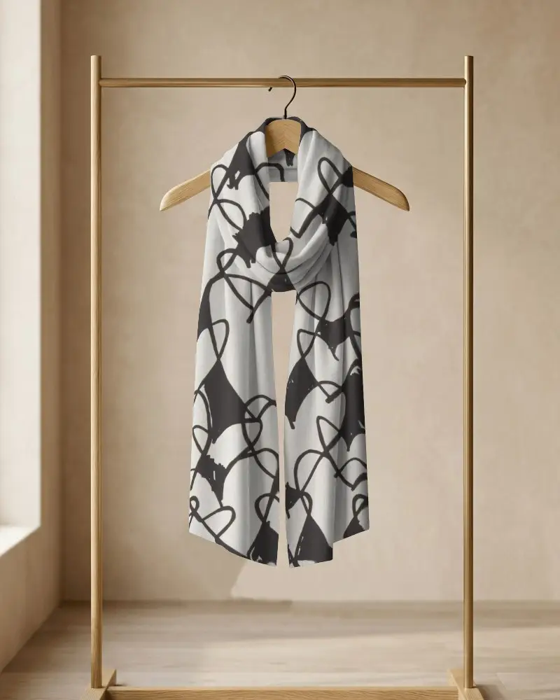 Clothing Rack Scarf Mockup Hanging On Wooden Hanger Minimal Interior Display