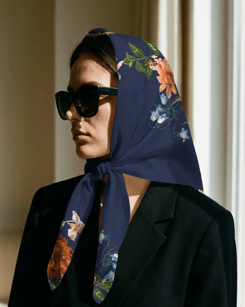 Silk Headscarf Mockup Female Model Side Profile Elegant Knot Soft Lighting