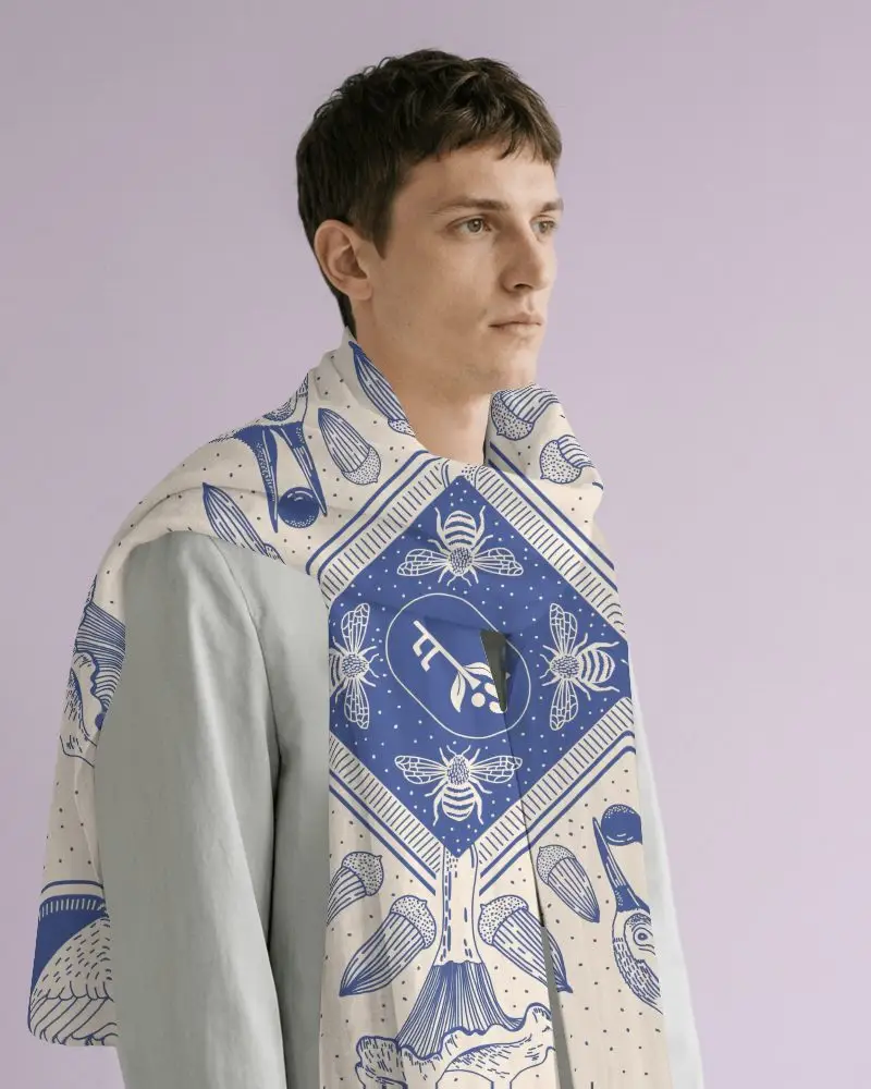 Side Profile Scarf Mockup Male Model Elegant Drape Minimal Soft Background