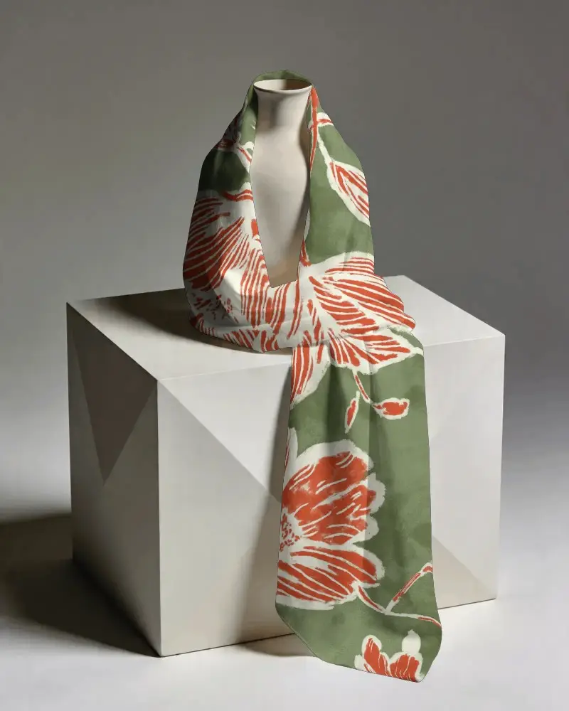 Luxurious Soft Scarf Draped Over Elegant Mannequin On Geometric Display Pedestal