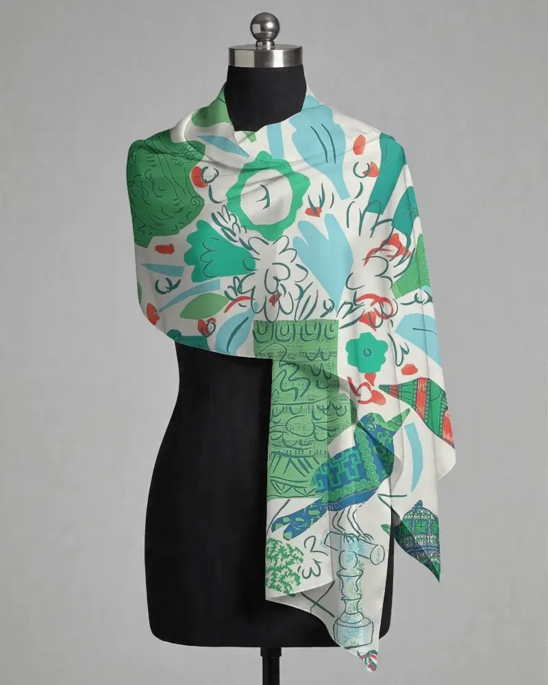 Elegant Soft Satin Large Wrapping Scarf For Women Accessory Fashion Style Mockup Design