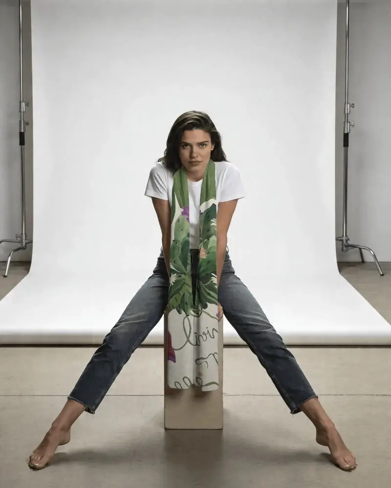 Modern Minimalist Scarf Mockup With Stylish Model Simple Clean Background