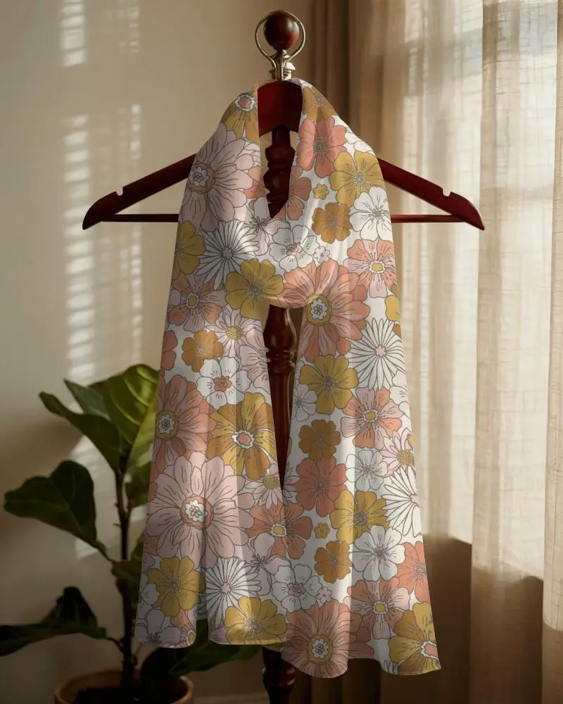 Cozy Interior Scarf Mockup Draped On Wooden Stand With Soft Window Light And Warm Curtain Background