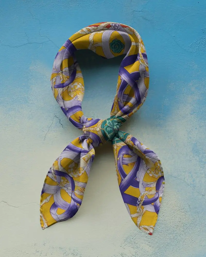 Premium Scarf Mockup Stylish Fabric Knot On Studio Surface With Painted Backdrop