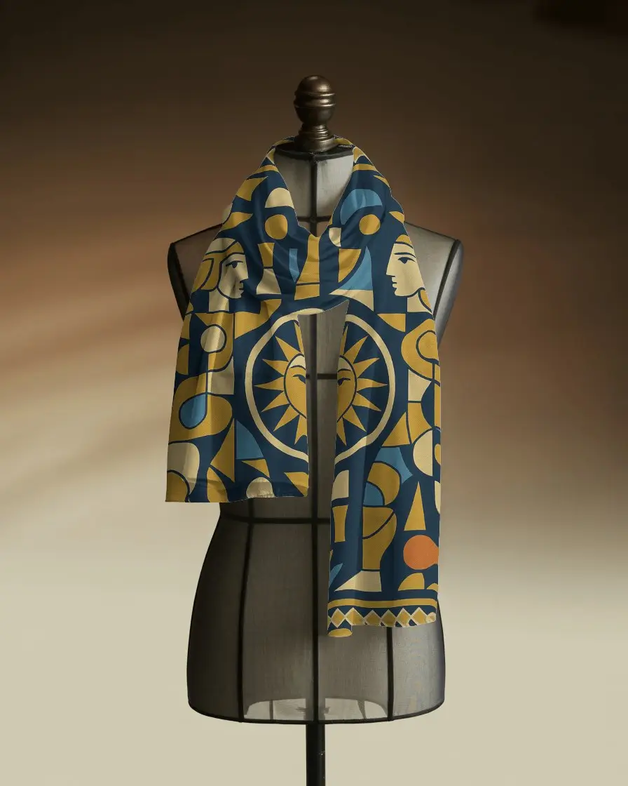 Stylish Scarf Mockup Minimalist Fashion Accessory Draped On Mannequin Studio Display