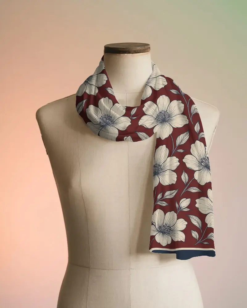 Stylish Scarf Mockup Minimal Fashion Accessory Wrapped Around Dress Form Against Gradient