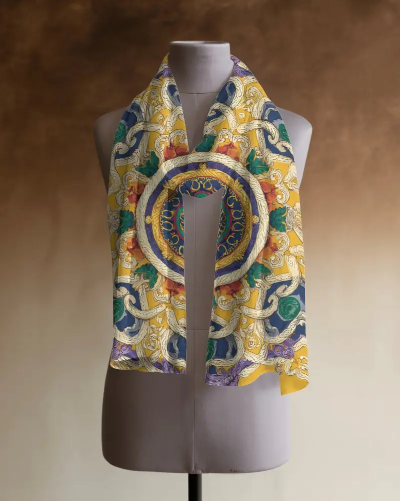 Premium Scarf Mockup Fashion Accessory Arranged On Dress Form In Studio With Subtle Light Effect
