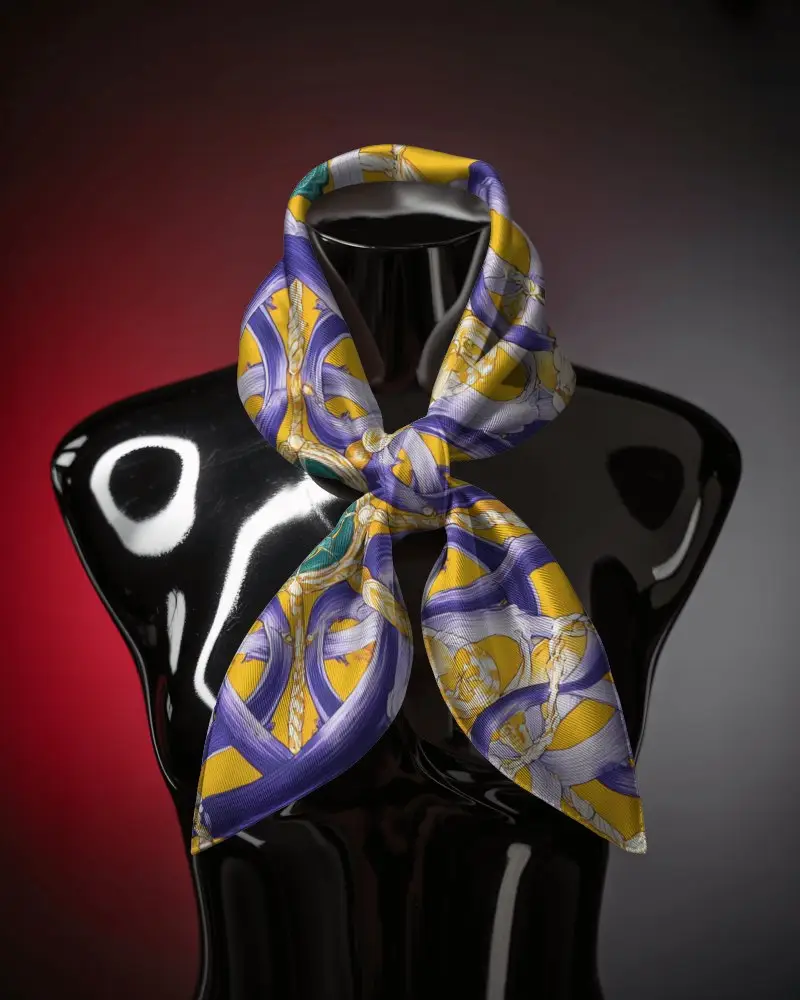 Premium Scarf Mockup Silky Accessory Arranged On Dark Display Form In Studio With Moody Light