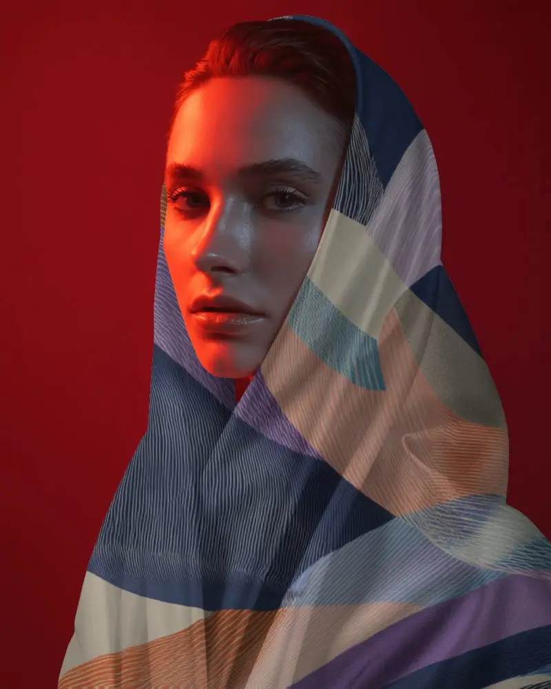 Elegant Soft Fashionable Scarf Mockup Wrapped Around The Head And Shoulders For Winter Style