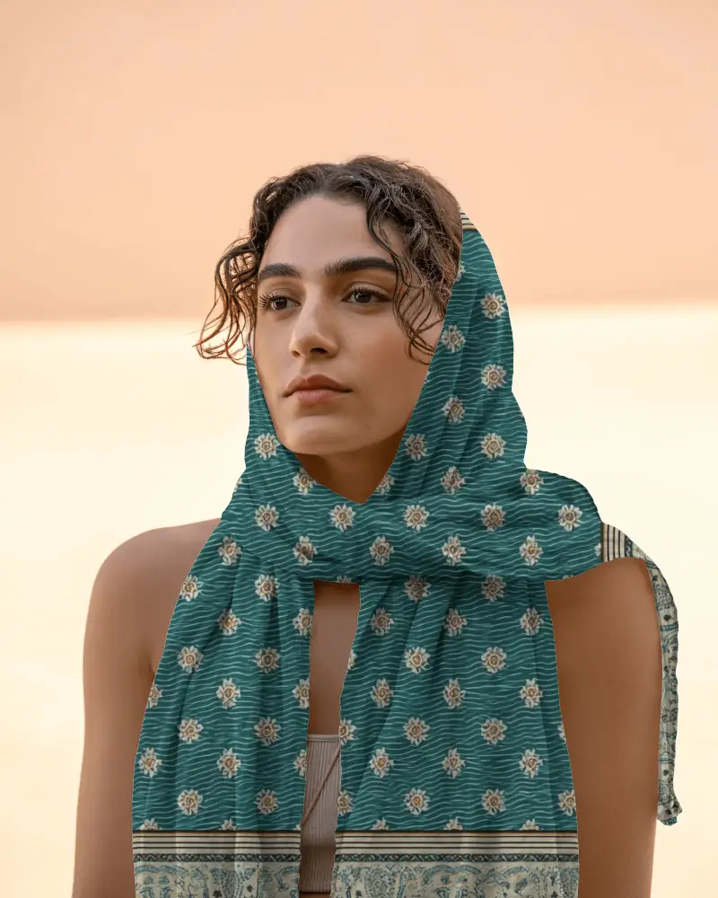 Elegant Soft Fabric Scarf Mockup As Headwrap For Summer Wear And Fashion Forward Outfits