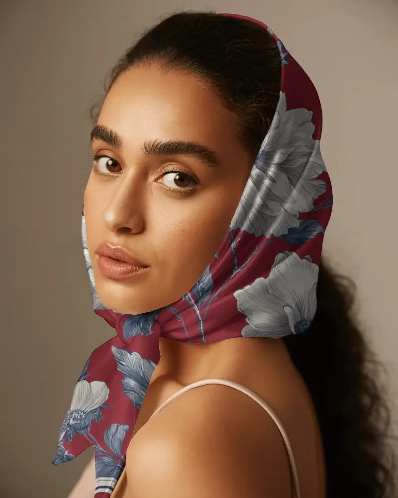 Smooth Satin Fabric Scarf Mockup As Headwrap To Enhance Female Fashion Look