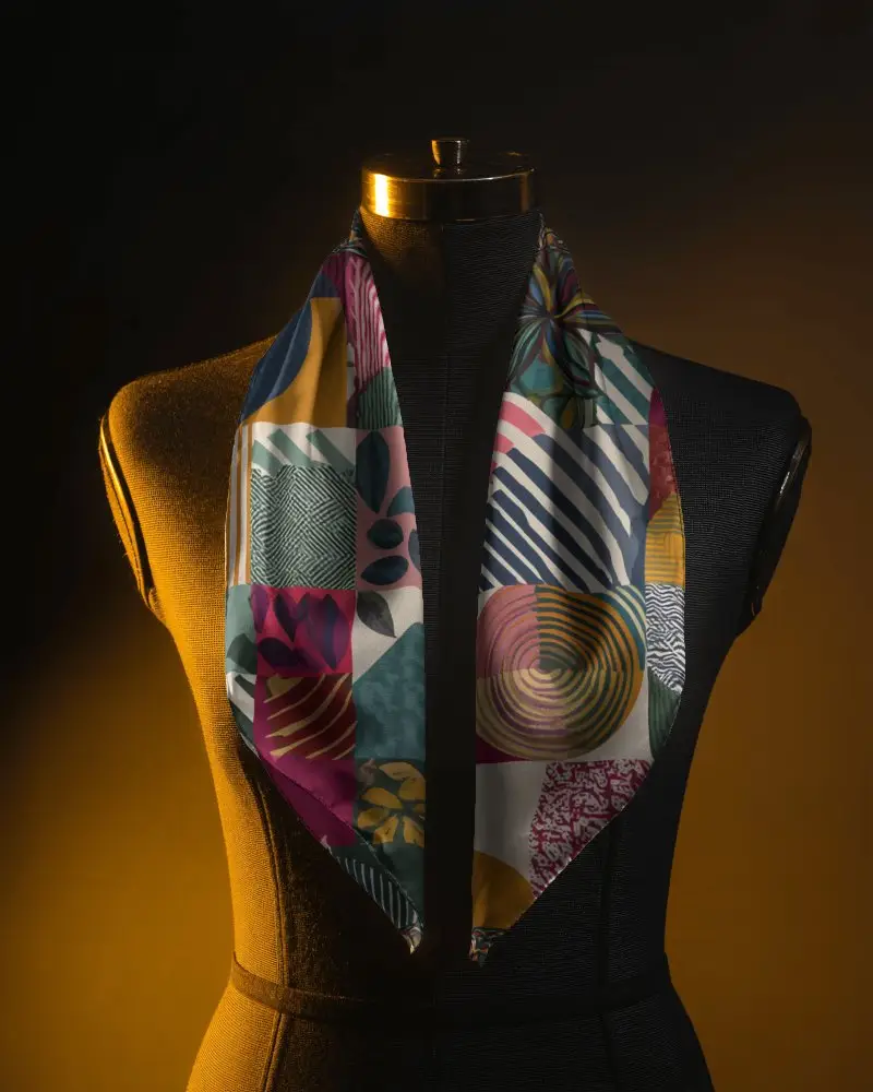 Luxury Satin Scarf Mockup On Mannequin For Fashion Accessory Design Presentation