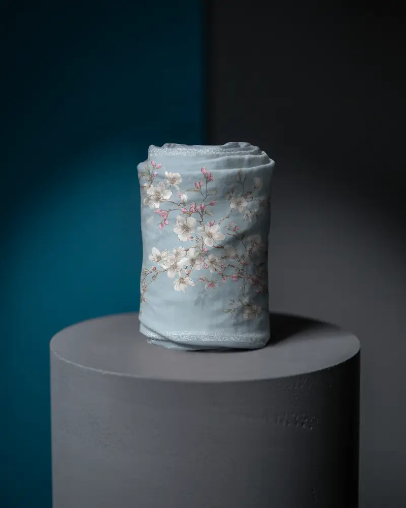 Luxurious Wrapped Scarf Mockup Emphasized On Round Podium Isolated Background