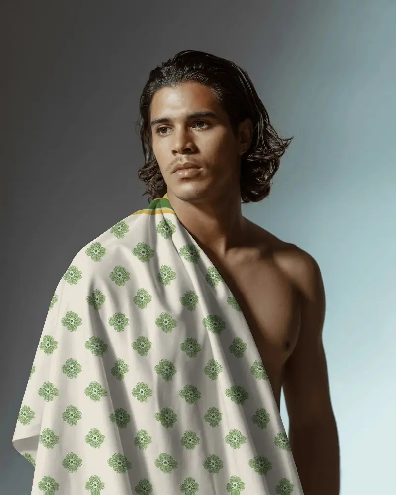 Luxury Silk Scarf Mockup With Mens Model Showcasing Elegant And Soft Fabric Draped Over Shoulder
