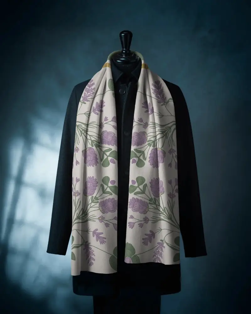 Mens Fashion Scarf Mockup On Coat Showcasing Elegant Accessory For Cold Weather