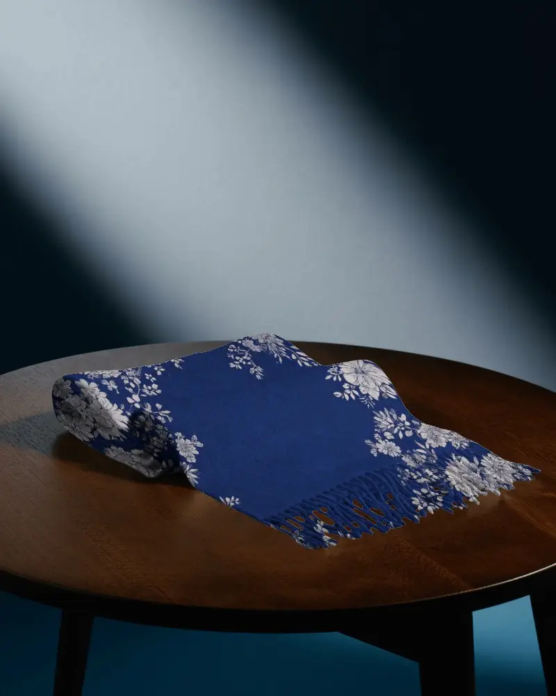 Elegant Scarf Mockup Folded Fabric Accessory On Wooden Table Under Dramatic Studio Light Beam