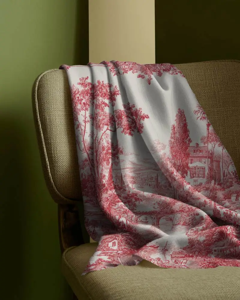 Elegant Scarf Mockup Soft Fabric Draped Over Armchair In Stylish Home Interior Green Wall Backdrop
