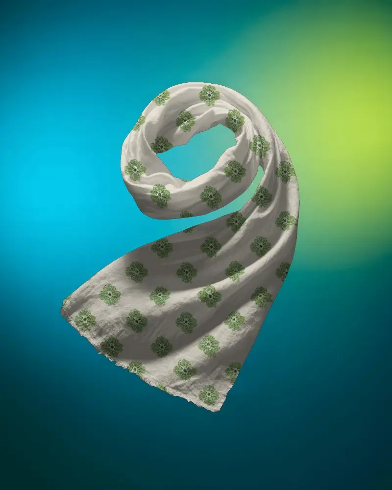 Elegant Scarf Mockup Floating Wrapped Shape Against Teal And Yellow Gradient Background