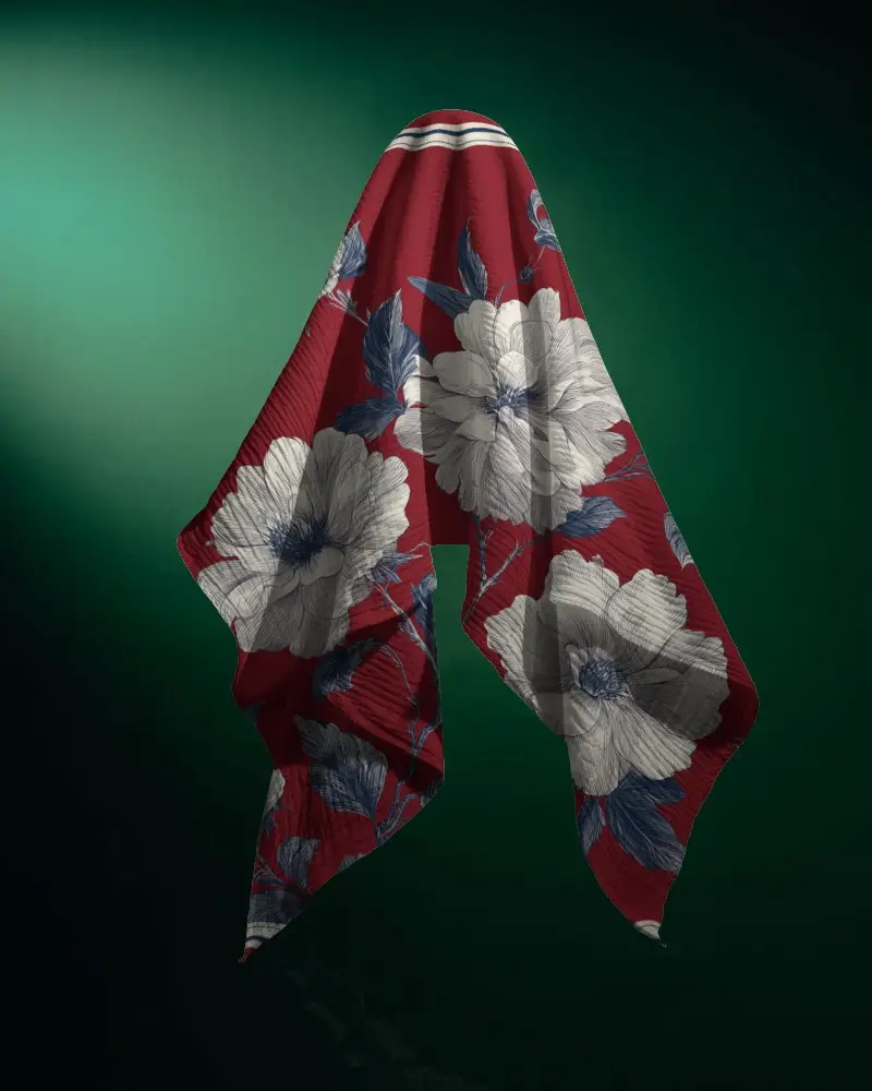 Elegant Scarf Mockup Floating Drape Against Dark Green Gradient Background