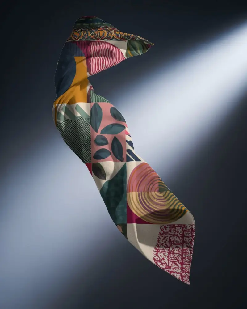 Premium Scarf Mockup Stylish Fabric Suspended In Studio Light With Shadow Effect